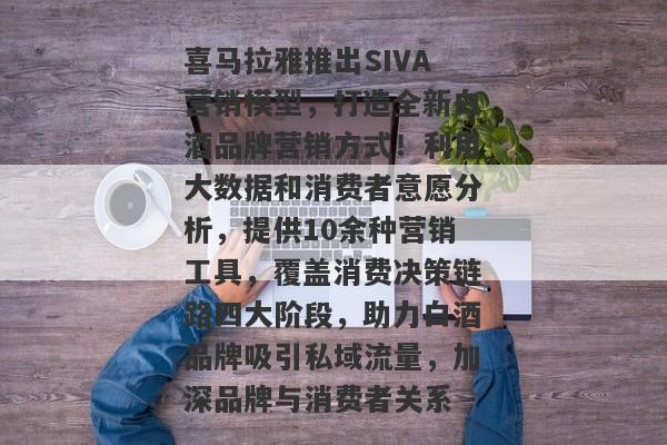 喜马拉雅推出SIVA营销模型，打造全新白酒品牌营销方式！利用大数据和消费者意愿分析，提供10余种营销工具，覆盖消费决策链路四大阶段，助力白酒品牌吸引私域流量，加深品牌与消费者关系