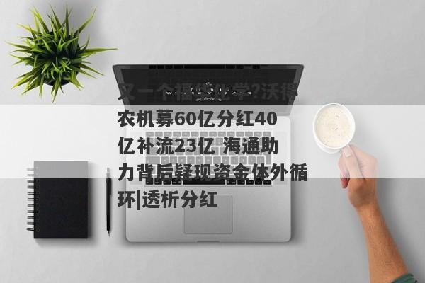 又一个福华化学?沃得农机募60亿分红40亿补流23亿 海通助力背后疑现资金体外循环|透析分红