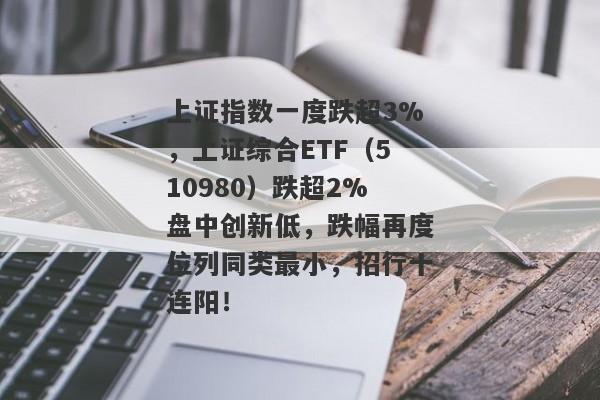 上证指数一度跌超3%，上证综合ETF（510980）跌超2%盘中创新低，跌幅再度位列同类最小，招行十连阳！